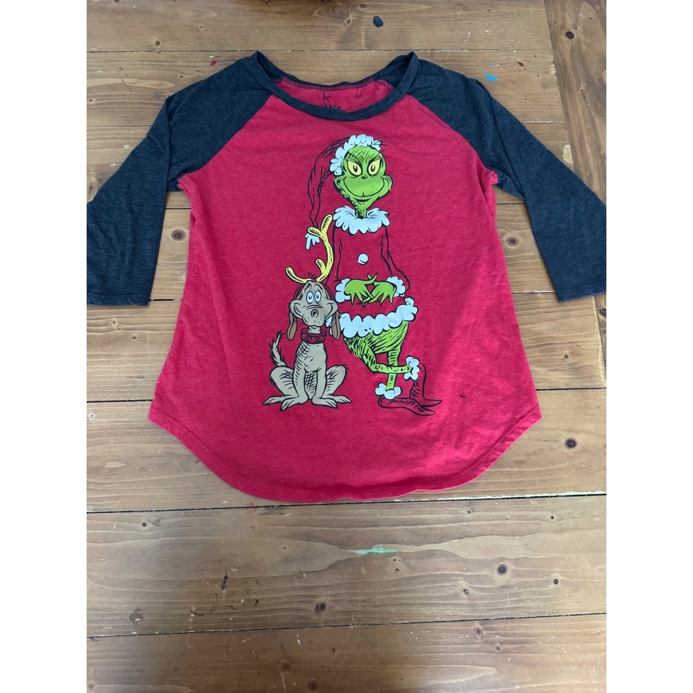 The‎ Grinch Dr Seuss Raglan Baseball Tee Red Grey Max Dog Graphic Shirt Medium